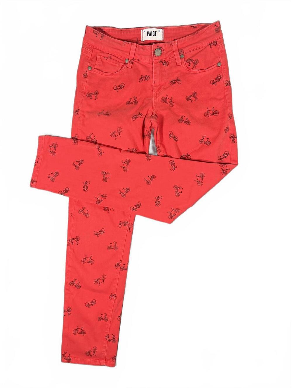 Paige Kylie Crop Poppy Red Women's Jeans with Bicycle All Over Print - Size 26